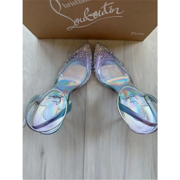 Christian Louboutin Blue D'Orsay Heels with Glitter Embellishments - Picture 5 of 15